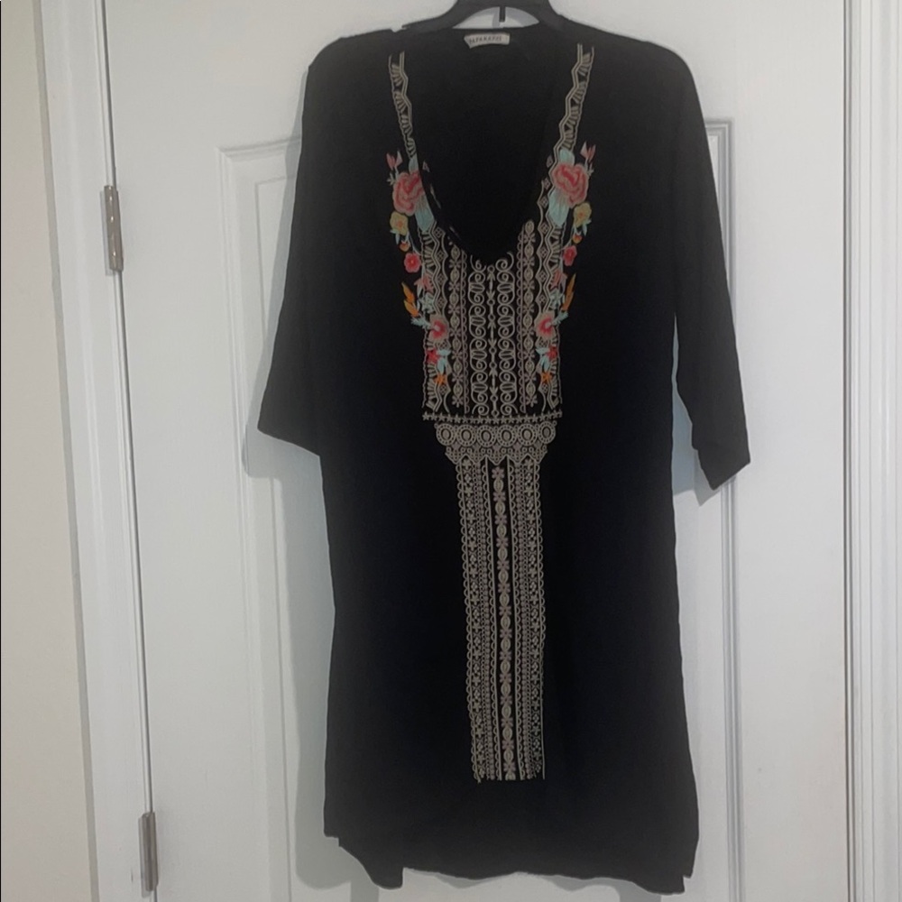 Black Boho Dress with Colorful Embroidery